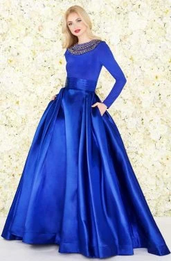 Mac Duggal - Embellished Long Sleeves Ballgown 12093R - 1 Pc Midnight Blue In Size 4 Available Formal Gowns