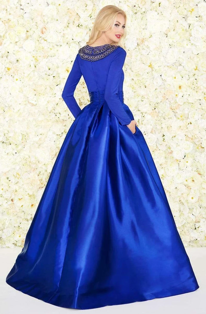 Mac Duggal - Embellished Long Sleeves Ballgown 12093R - 1 Pc Midnight Blue In Size 4 Available Formal Gowns 4 Mac Duggal - Embellished Long Sleeves Ballgown 12093R - 1 Pc Midnight Blue In Size 4 Available Formal Gowns