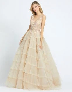 Mac Duggal Evening - 20136D Sleeveless V-Neck Tiered Ballgown