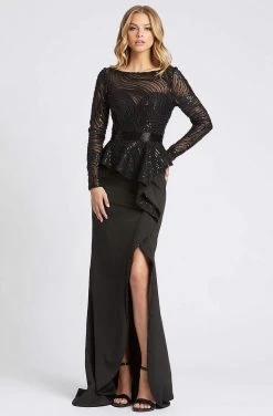 Mac Duggal Evening - 48966D Beaded Illusion Bateau Dress With Slit