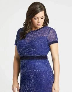 Formal Gowns Mac Duggal Fabulouss - 4844F Embellished Short Sleeves Trumpet Gown