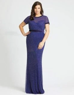 Formal Gowns Mac Duggal Fabulouss - 4844F Embellished Short Sleeves Trumpet Gown