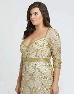 Mac Duggal Fabulouss - 4851F Gold Sequined V-Neck Trumpet Gown