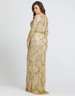 Mac Duggal Fabulouss - 4851F Gold Sequined V-Neck Trumpet Gown