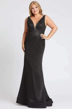 Formal Gowns Mac Duggal Fabulouss - 48895F Crystal Beaded Deep V-neck Trumpet Dress