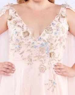 Mac Duggal Fabulouss - 77551F Floral Applique A-line Dress With Cape