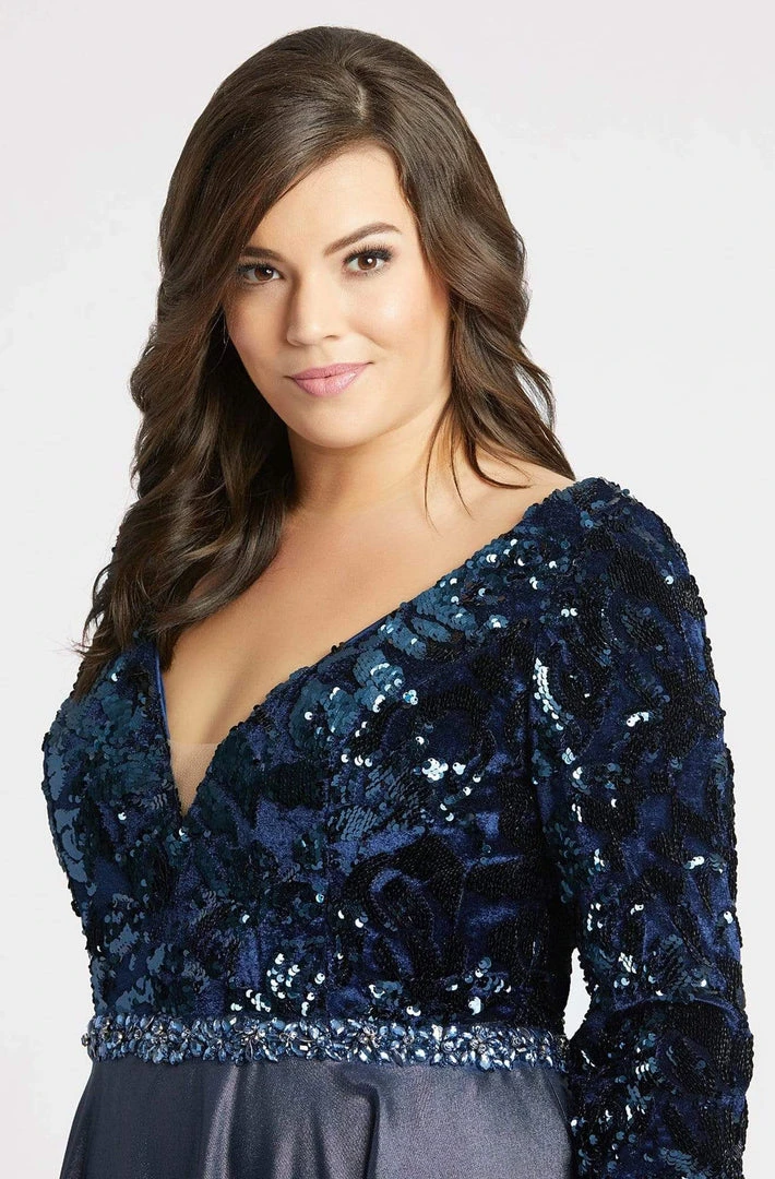 Mac Duggal Fabulouss - 77565F Sequined Plunging Long Sleeves Gown Formal Gowns 5 Mac Duggal Fabulouss - 77565F Sequined Plunging Long Sleeves Gown Formal Gowns