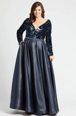 Mac Duggal Fabulouss - 77565F Sequined Plunging Long Sleeves Gown Formal Gowns