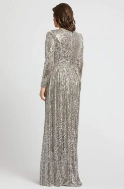 Formal Gowns Mac Duggal Fabulouss - 77676F Sequined Long Sleeves Slit Gown
