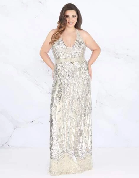 Mac Duggal Fabulouss - Embellished Deep Halter V-neck Dress 4846F - 1 Pc Silver/Nude In Size 16W Available Formal Gowns 3 Mac Duggal Fabulouss - Embellished Deep Halter V-neck Dress 4846F - 1 Pc Silver/Nude In Size 16W Available Formal Gowns