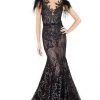 Mac Duggal - Feathered Lace Mermaid Gown 79230R - 1 Pc Black In Size 4 Available 1 Mac Duggal - Feathered Lace Mermaid Gown 79230R - 1 Pc Black In Size 4 Available