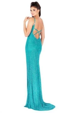 Mac Duggal Flash - 4817L High Slit Allover Beaded Sheath Gown