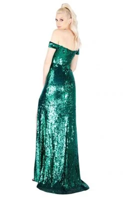 Formal Gowns Mac Duggal Flash - 4822L Off-Shoulder Sequined Gown With Slit