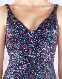 Mac Duggal Flash - 4877L Embellished Fitted V-Neck Evening Gown