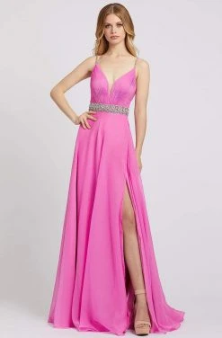 Formal Gowns Mac Duggal Flash - 48896L Ruched Plunging V-Neck Gown With Slit