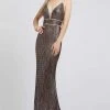 Mac Duggal Flash - 48999L Beaded Plunging V-Neck Sheath Gown