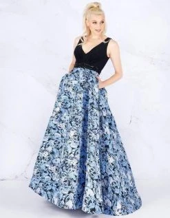 Mac Duggal Flash - 55226L Two Tone Beaded And Printed Ballgown