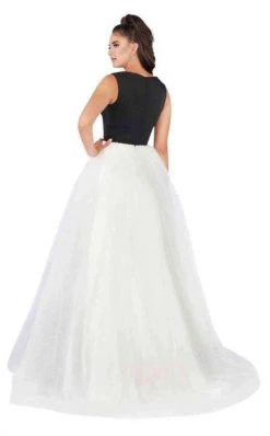 Mac Duggal Flash - 66738L Sleeveless Jersey Swiss Dot Skirt Gown Formal Gowns