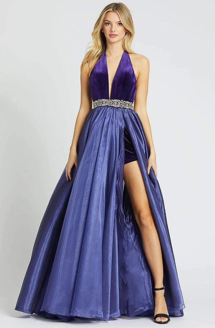 Formal Gowns Mac Duggal Prom - 12307M Bejeweled Halter V-neck Romper With Overskirt 3 Formal Gowns Mac Duggal Prom - 12307M Bejeweled Halter V-neck Romper With Overskirt