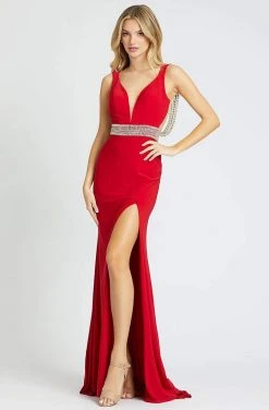 Formal Gowns Mac Duggal Prom - 12342M Crystal Accent Deep V Neck Fitted Long Gown