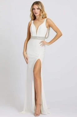 Formal Gowns Mac Duggal Prom - 12342M Crystal Accent Deep V Neck Fitted Long Gown