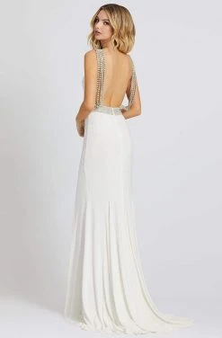 Formal Gowns Mac Duggal Prom - 12342M Crystal Accent Deep V Neck Fitted Long Gown