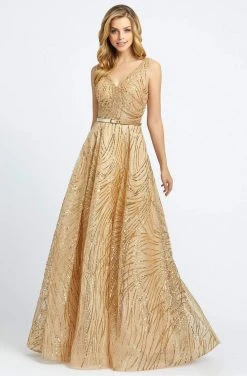 Mac Duggal Prom - 20114M Sleeveless V Neck Glitter A-Line Prom Gown Formal Gowns