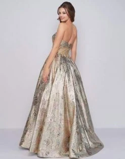 Mac Duggal Prom - 2099M Embossed Metallic Brocade Strapless Ballgown