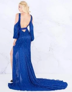 Mac Duggal Prom - 4804M Split Bishop Sleeve Plunging Beaded Gown Formal Gowns