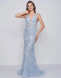 Formal Gowns Mac Duggal Prom - 50537M Beaded Fringed Plunging V-Neck Evening Dress