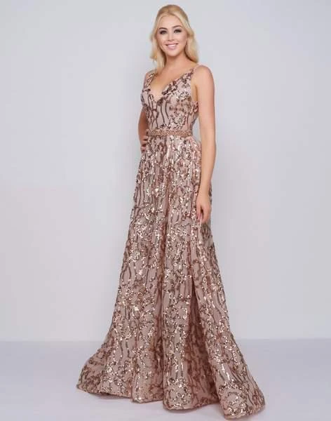 Formal Gowns Mac Duggal Prom - 79233M Metallic Sequined Plunging A-Line Gown 3 Formal Gowns Mac Duggal Prom - 79233M Metallic Sequined Plunging A-Line Gown