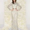 Mac Duggal - Sequined Mesh Lace Gown 4316D - 1 Pc Platinum/Gold In Size 10 Available