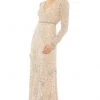 Mac Duggal - Sequined V-Neck Evening Dress 10769 - 1 Pc Nude/Silver In Size 2 Available