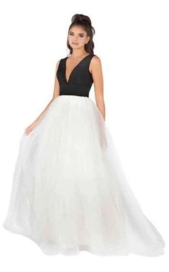 Mac Duggal - Sleeveless Jersey Swiss Dot Skirt Gown 66738L - 1 Pc Black/White In Size 12 Available Formal Gowns