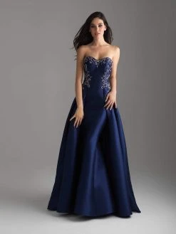 Madison James - 18-606 Strapless Scroll Beaded Mikado Overskirt Gown Formal Gowns