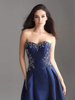 Madison James - 18-606 Strapless Scroll Beaded Mikado Overskirt Gown Formal Gowns