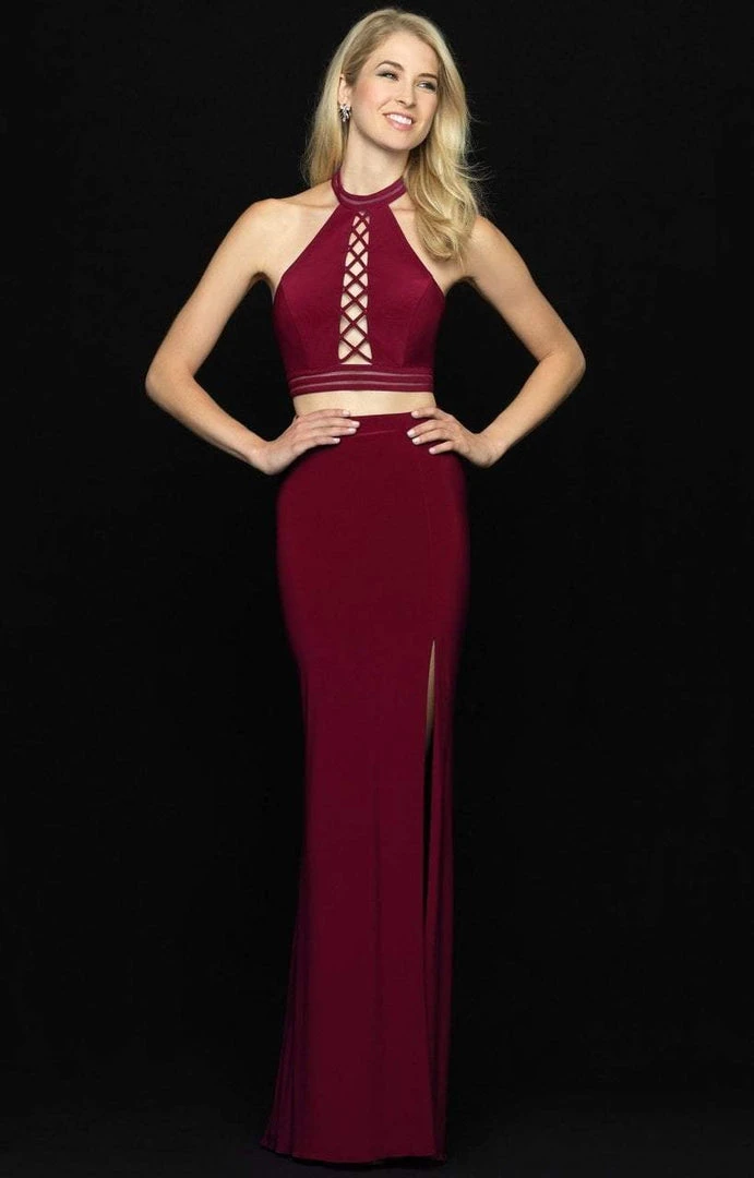 Madison James - 18-642 Two Piece Halter Front Cutout Evening Dress Formal Gowns 8 Madison James - 18-642 Two Piece Halter Front Cutout Evening Dress Formal Gowns