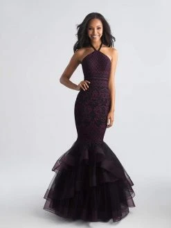 Formal Gowns Madison James - 18-647 Floral Lace Halter Tulle Mermaid Dress