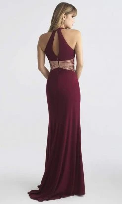 Madison James - 18-661 Fitted Halter Neck Keyhole Cutout Evening Dress - 1 Pc Wine In Size 00 Available