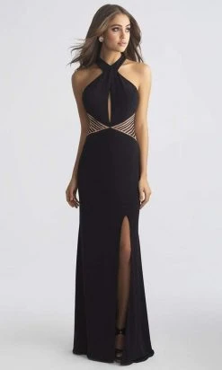 Madison James - 18-661 Fitted Halter Neck Keyhole Cutout Evening Dress - 1 Pc Wine In Size 00 Available
