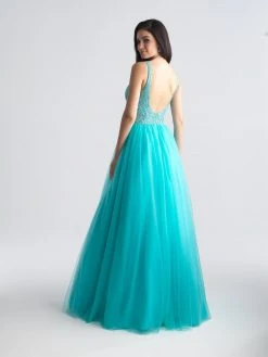 Madison James - 18-668 Sheer Beaded Lace A-Line Evening Dress