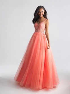 Madison James - 18-668 Sheer Beaded Lace A-Line Evening Dress