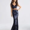 Formal Gowns Madison James - 18-678 Two Piece Velvet And Sequined Sheath Dress