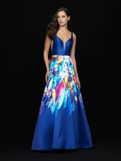 Formal Gowns Madison James - 18-693 Deep V-neck Multi-Printed A-line Gown