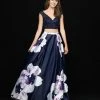 Madison James - 18-700 Two Piece Lace V-neck Floral Print Ballgown 2 Madison James - 18-700 Two Piece Lace V-neck Floral Print Ballgown