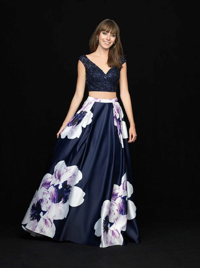 Madison James - 18-700 Two Piece Lace V-neck Floral Print Ballgown 3 Madison James - 18-700 Two Piece Lace V-neck Floral Print Ballgown