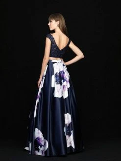 Madison James - 18-700 Two Piece Lace V-neck Floral Print Ballgown 7 Madison James - 18-700 Two Piece Lace V-neck Floral Print Ballgown