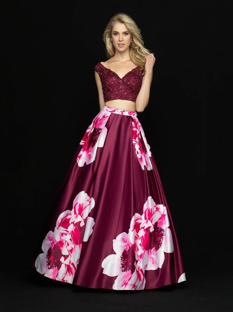 Madison James - 18-700 Two Piece Lace V-neck Floral Print Ballgown 5 Madison James - 18-700 Two Piece Lace V-neck Floral Print Ballgown