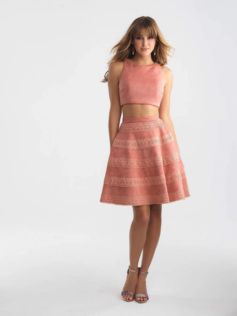 Madison James - 18-714 Two Piece Suede Jewel Neck Lace A-line Dress 3 Madison James - 18-714 Two Piece Suede Jewel Neck Lace A-line Dress