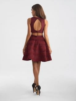 Madison James - 18-714 Two Piece Suede Jewel Neck Lace A-line Dress 7 Madison James - 18-714 Two Piece Suede Jewel Neck Lace A-line Dress